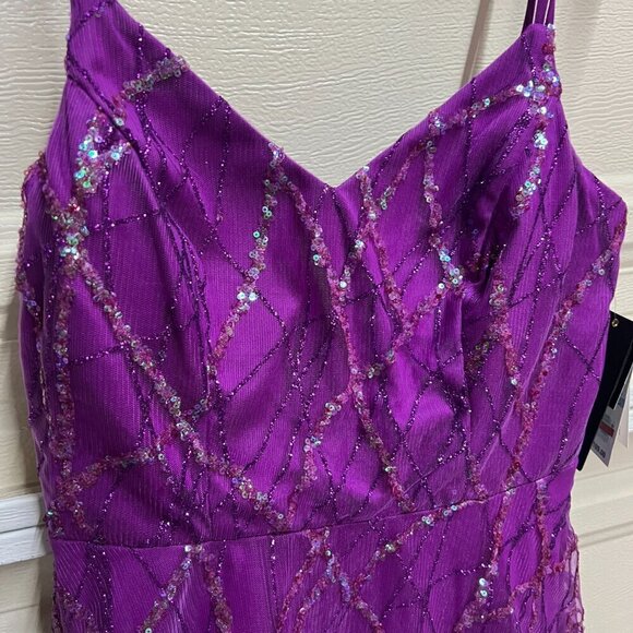 CITY STUDIOS Junior Sequined Glitter-Mesh Skater Dress Sz 7/8 Purple - Picture 2 of 13